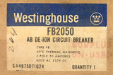 Westinghouse Cutler Hammer FB2050 2 Pole 50 AMP Type FB Circuit Breaker 600 VAC