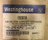 Westinghouse Cutler Hammer FB3010 3 Pole 10 AMP Type FB Circuit Breaker 600 VAC