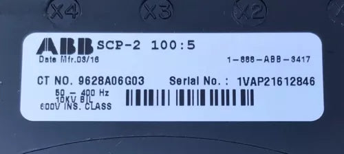 ABB SCP-2 100:5 Ratio CT Current Transformer 9628A06G03 600VAC 10KV 50-400Hz SCP