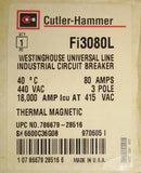 Cutler Hammer Fi3080L 3 Pole 80 Amp Fi Universal Line Circuit Breaker Fi3080