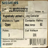 Siemens CLM0D03208 3 Pole AC Lighting Contactor 60 AMP 208 VAC Magnetically