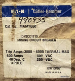 Eaton Cutler Hammer MAM3600 3 Pole 600 AMP Type MAM Mining Circuit Breaker 600