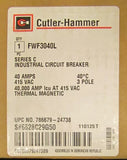 Cutler Hammer Type FW 40K Circuit Breaker 40 Amp 3 Pole FWF3040L